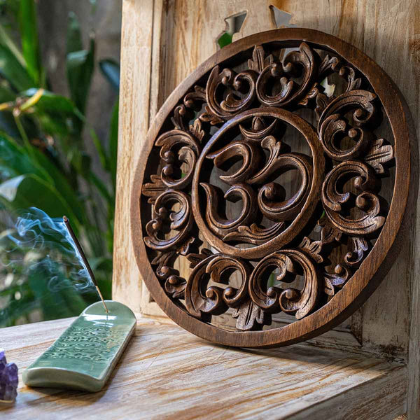 Bali-Wood Carved Om Symbol