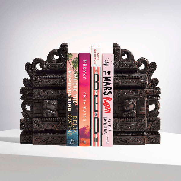 Bali-Wood Carved Temple Door Bookends