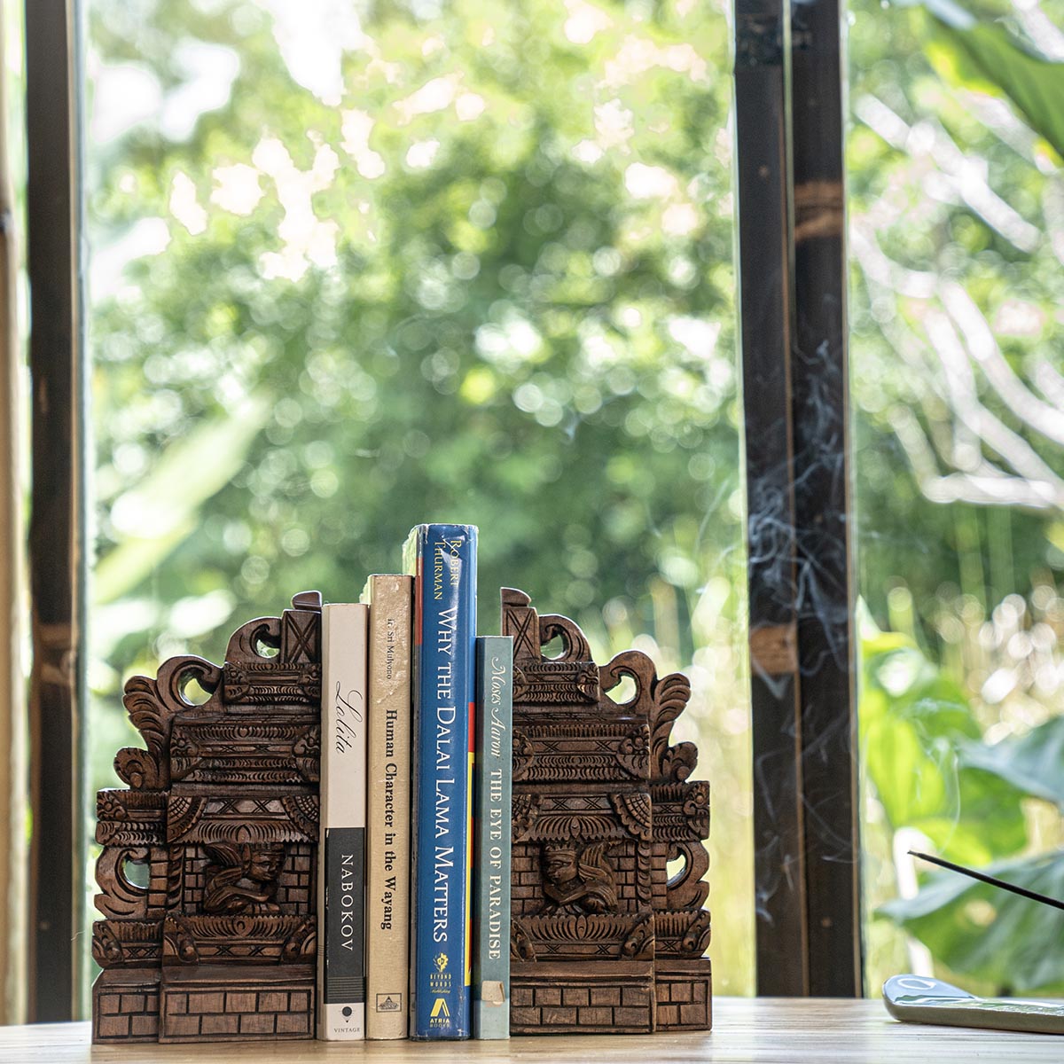 Bali-Wood Carved Temple Door Bookends