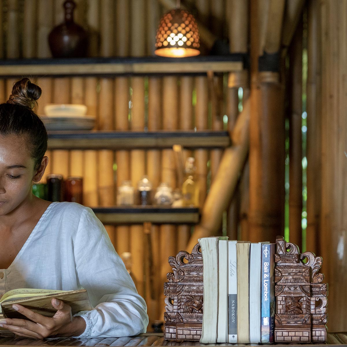 Bali-Wood Carved Temple Door Bookends